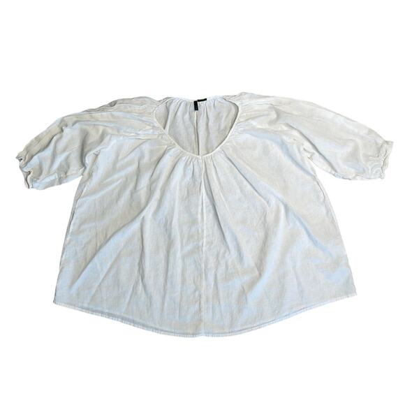 STILE BENETTON White Linen Blend Oversize Elbow Sleeve Blouse Women Size Medium - Picture 1 of 7